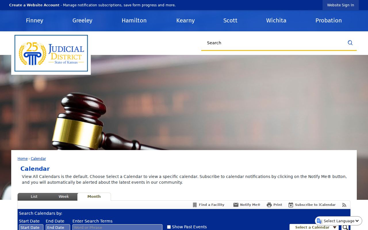 Kearny County court calendar interface