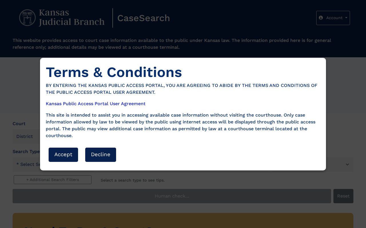 Kansas CaseSearch form for Kearny County criminal court dockets