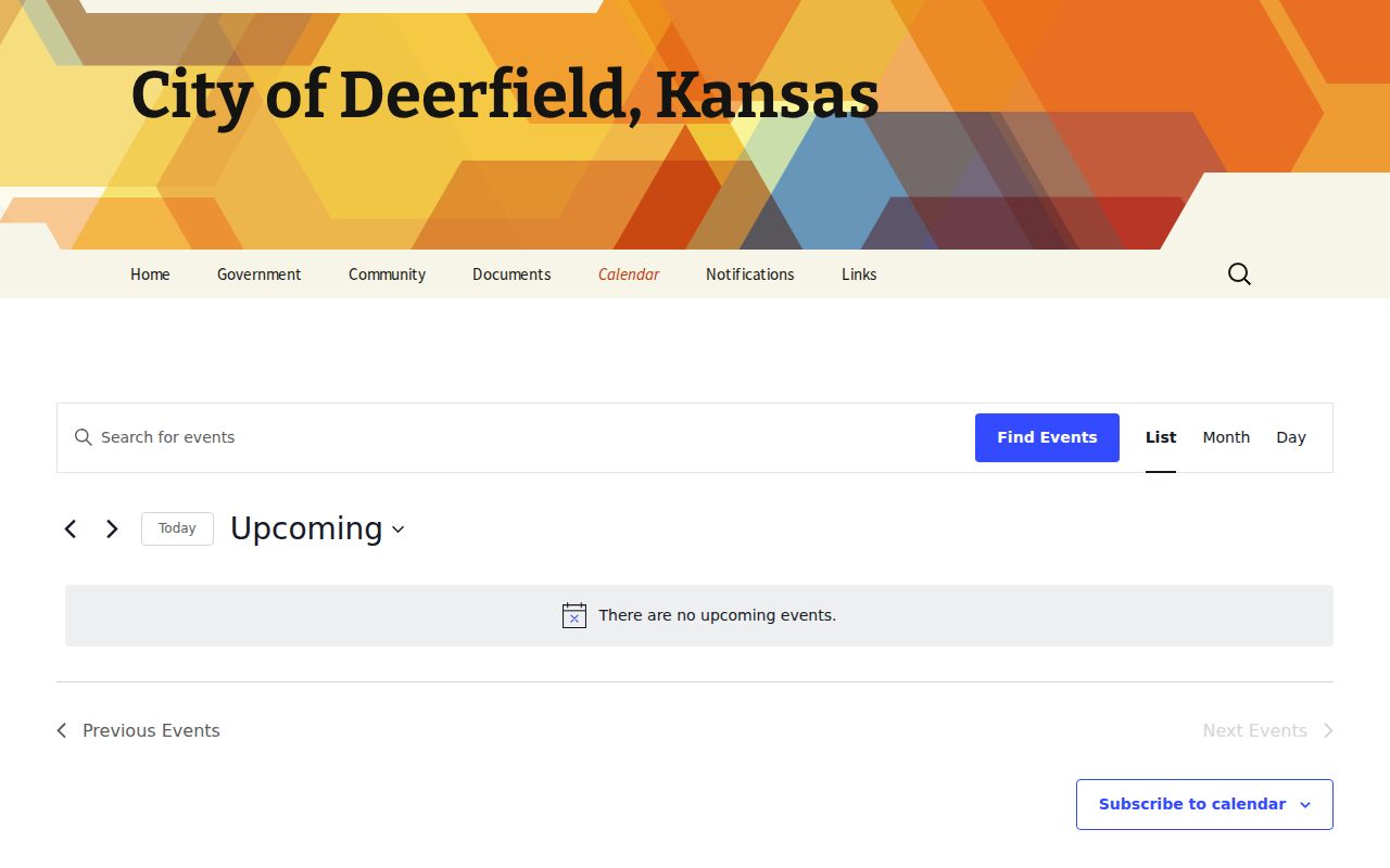 Deerfield city events calendar, which is not a court docket