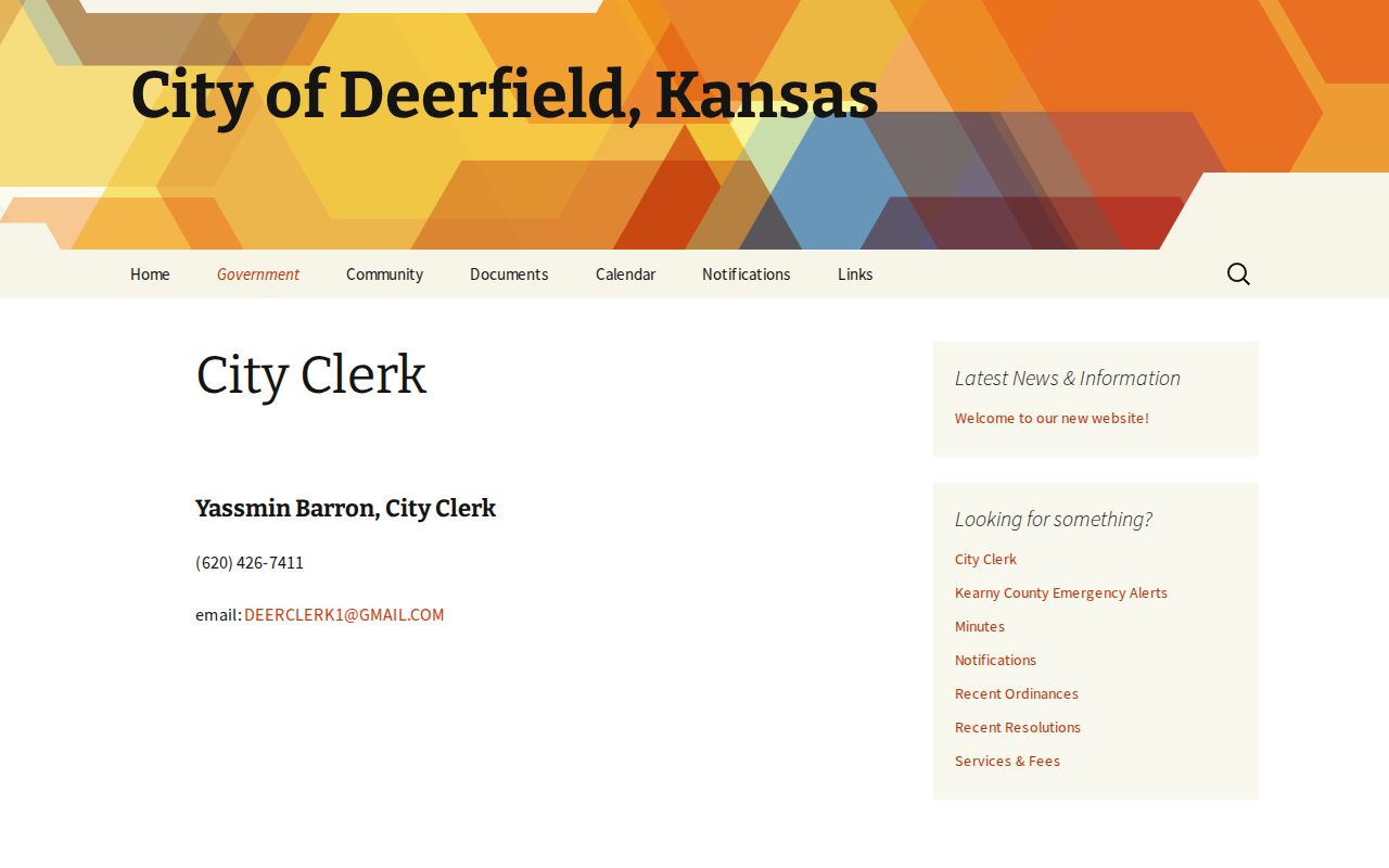 Official Deerfield City Clerk contact information