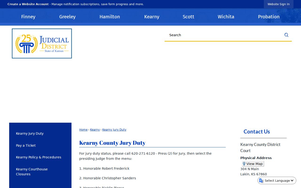 Kearny County court docket courthouse jury page
