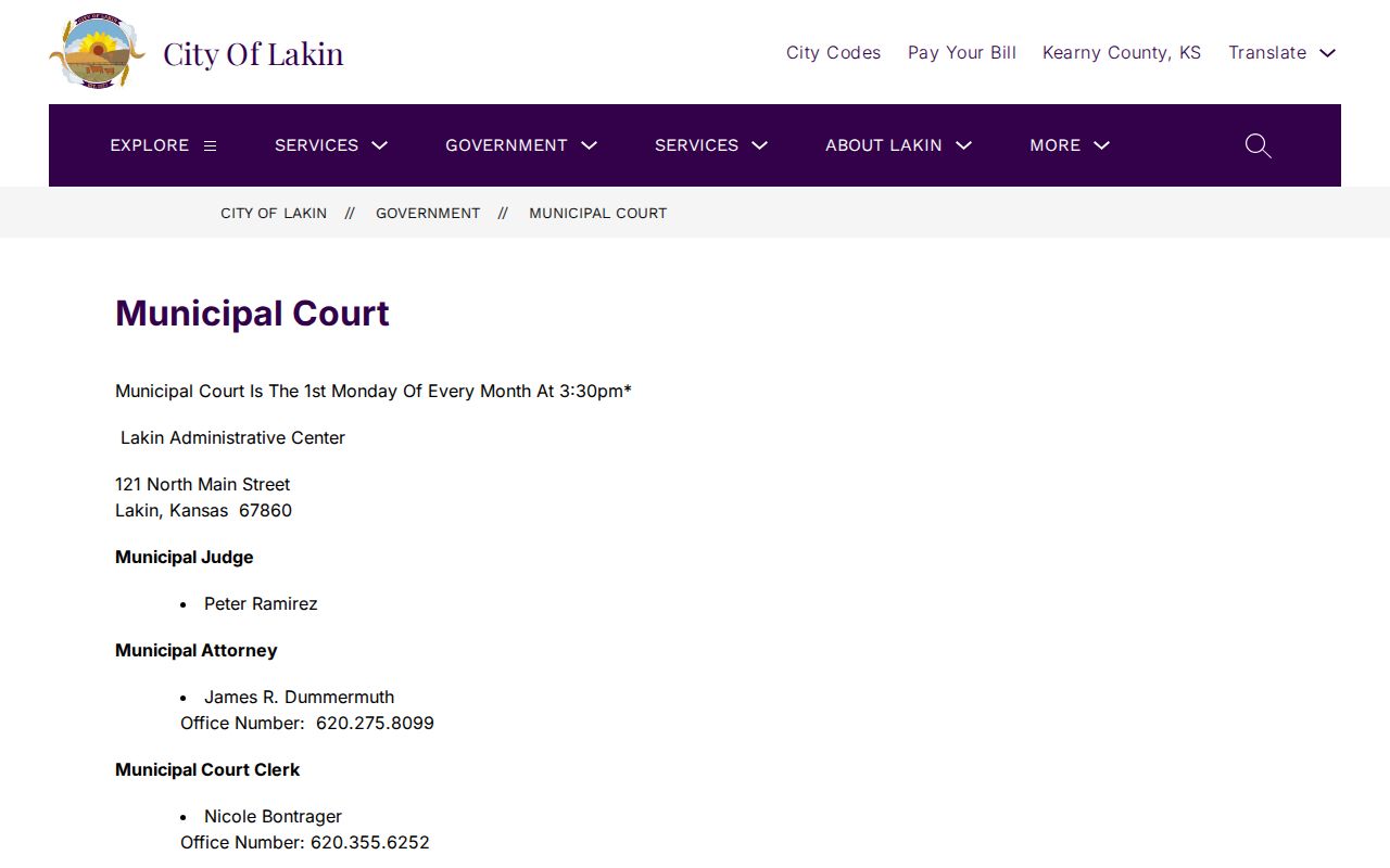Official Lakin Municipal Court information page